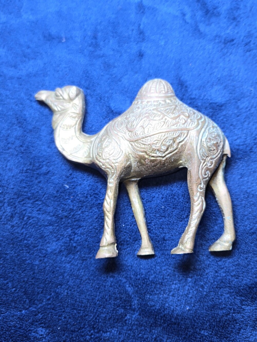 Vintage Brass Camel One Hump Etched Floral Saddle Decorative Figurine 4”